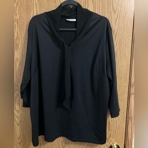 Susan Graver Black Tie-Neck Blouse 3/4 length‎ sleeves dressy
